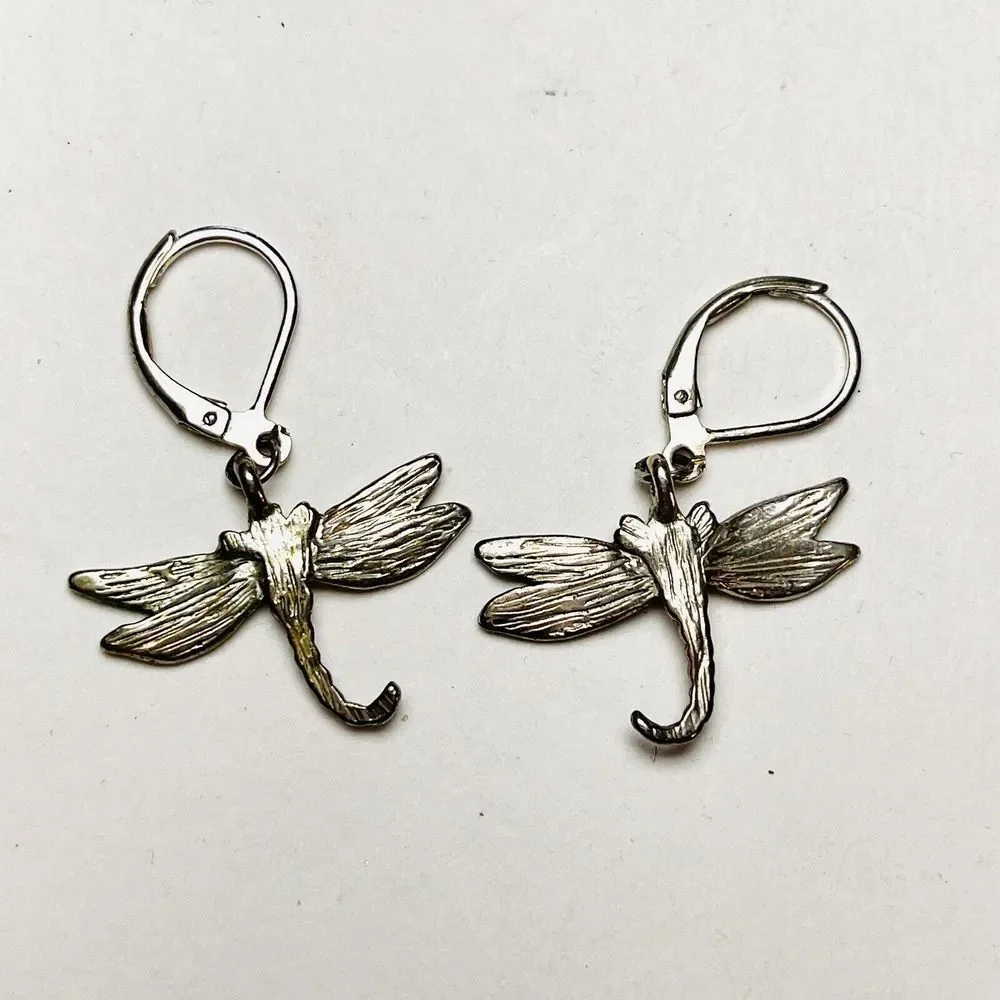 Large Dragonfly Brooch / Pendant & Earrings Set Silver Tone Unsigned Rhinestones